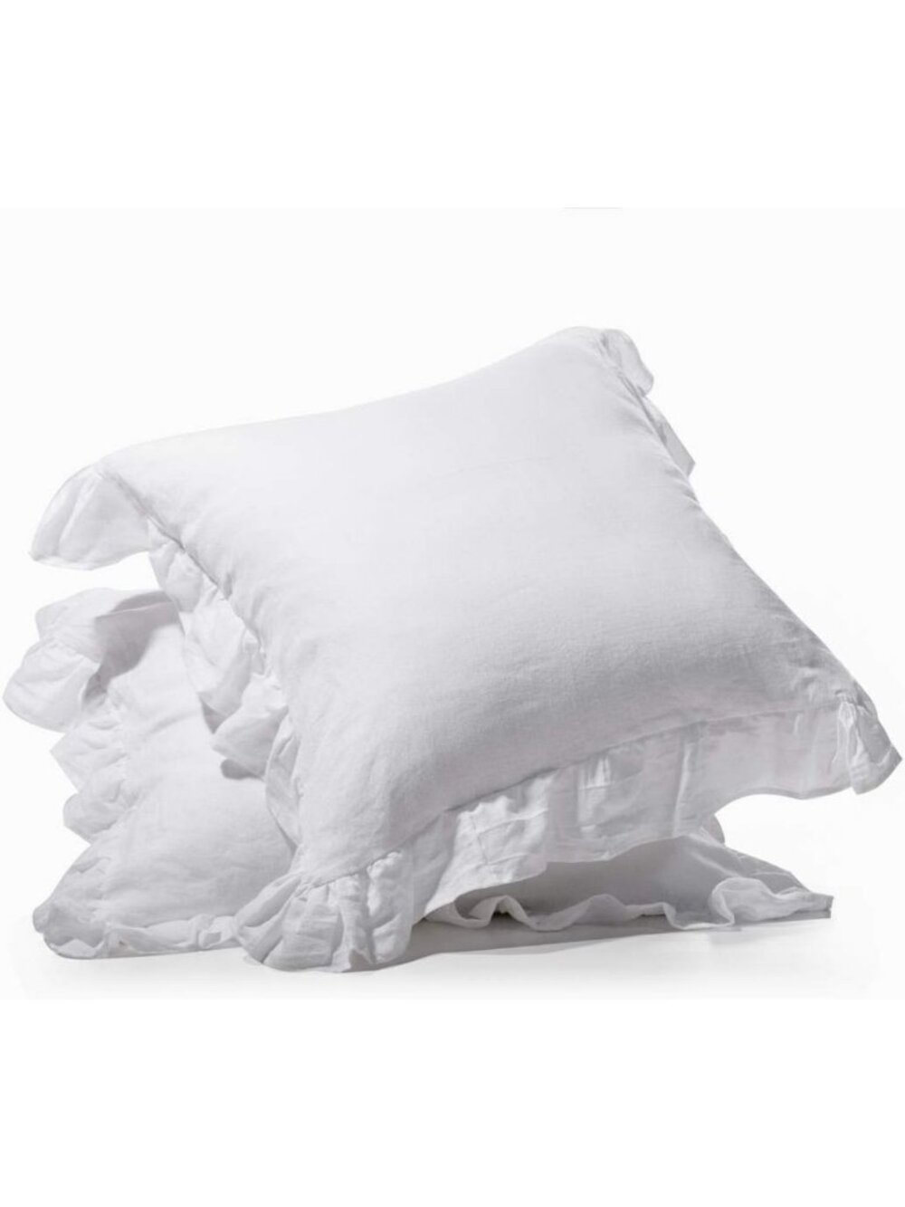 Super Soft Ruffled French Linen Euro Pillow Shams Set of 2, 26"x26", White